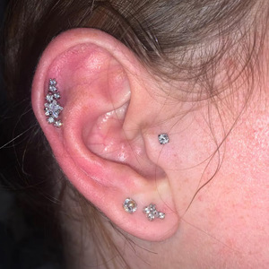 Boucles d'oreilles en titane F136 avec zircon en forme de fleur et filetage interne pour piercing du cartilage - Product Image 2