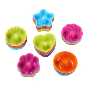 Dishwasher Safe Nonstick Reusable 6 Different Types Assorted Shapes 24Pack Silicone Donut Mold Muffin Baking Cups Set