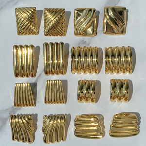 Geometric Stud Earrings 18K Gold Plated Stainless Steel <b>Square</b> Wave Pattern Fashion Jewelry for Women - Product Image 4