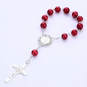 One Decade Auto Rosary Beads Catholic Bracelet Saint Benedict Crucifix Divine Mercy Gift For Women Men 8Mm/0.31Inch SP-133