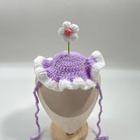 Chapeau pour chats, motif floral mignon, fait main, tricoté, drôle, couvre-chef pour animaux de compagnie, accessoires vestimentaires pour animaux