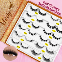 Faux Cils Préencollés Segmentés Auto-Adhésifs Wispy3D Réutilisables Effet Œil de Chat Naturel Invisible Kit Cils en Grappe à Presser en Gros