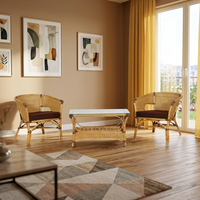 Ensemble de terrasse KAZAMA, chaise en rotin et table basse en bois moderne, fabrication artisanale, style classique indonésien, pour le salon
