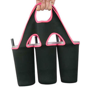 Neopren-Schulter tasche Benutzer definierte Kaffee hüllen Abdeckung Stoff gemustert 3 Flaschen Neopren-Kaffeetasse hülle - Product Image 5