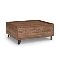 Table basse en forme de L, placage en noyer, compartiment ouvert, pieds industriels, meubles de salon minimalistes