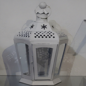 <b>White</b> Hexagon <b>Lantern</b> With Glass Panels Die Cutting Printing Heat Resistant Home Decoration With Lid - Product Image 1