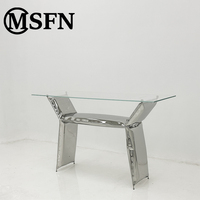 Table console MSFN originale en acier inoxydable avec plateau en verre trempé, style artistique-sculptural, moderne, de luxe, pour salon, table d'appoint, hôtel