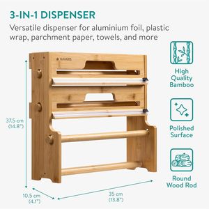 Navaris Bamboo Plastic Wrap Cutter Box With <b>Paper</b> Towel Holder Wall Mounted <b>Kitchen</b> Storage Rack - Product Image 3