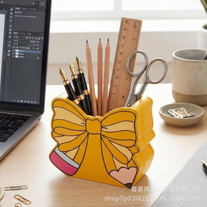 Porte-stylo en forme de papillon jaune, rangement pour pinceaux de maquillage, organisateur de bureau, conteneur créatif pour fournitures de bureau - Product Image 4