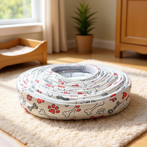 Yommy Pet Bed Soft <b>Canvas</b> 32x22x7cm To 68x58x16cm With Bone And Paw Print Design For Dogs Cats - Product Image 3