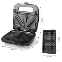 Grille-presse 3-en-1 antiadhésive 800 W, appareil à sandwichs détachable pour le petit-déjeuner