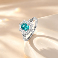 Cincin Perak S925 Oval Paraiba 5 * 6mm Laris Manis, Perhiasan Wanita Bentuk Bunga Retro Mewah Ringan Grosir