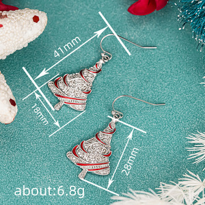 Boucles d'oreilles pendantes en émail rouge pailleté en forme de sapin de Noël pour femmes, bijoux de mode festifs - Product Image 4