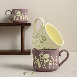 Tazza da Caffè in Ceramica <span class=keywords><strong>Vintage</strong></span> con Motivi Floreali in Rilievo e Manico a Cuore - Product Image 3