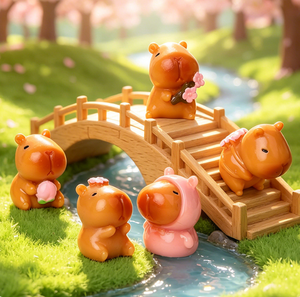 Figurines miniatures en résine de capybara de dessin animé, collection printemps fleurs de cerisier, thème animal printanier Kawaii pour enfants, cadeau saison <span class=keywords><strong>Sakura</strong></span> - Product Image 4