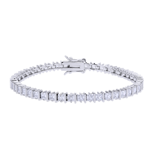 Pulsera de Cadena y Eslabones de Plata de Ley 925 con Moissanita de Corte Princesa de 4 mm, Chapada en Oro Rodio, para Fiestas, al por Mayor - Product Image 1