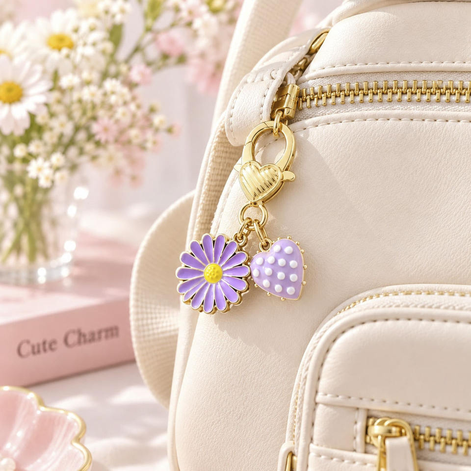 Screenprint Daisy Mengda New Flower Heart Alloy Oil Drop Keychain DIY Daisy Phone Strap ...