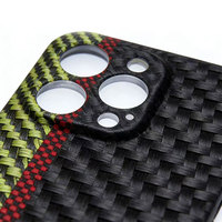 Étui de téléphone antichoc anti-traces de doigts en fibre d'aramide tricolore rouge vert noir pour 14 Pro/Pro Max