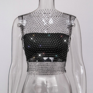 Top en résille à paillettes et strass pour <span class=keywords><strong>femme</strong></span>, sans manches - Product Image 6