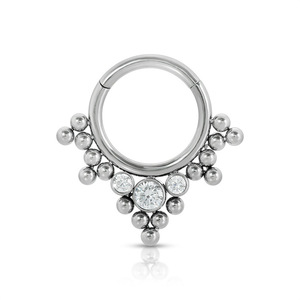 Anneau de nez en acier inoxydable avec zircon et billes, design géométrique, bijoux de piercing, argent, zirconium blanc - Product Image 1