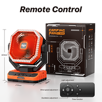 Ventilateur de camping à piles avec lumière, 5 vitesses, ventilateur de bureau personnel, ventilateur de tente robuste à suspendre pour les voyages en plein air et le camping