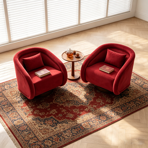 Poltrona Girevole Moderna in Velluto, Sedia Imbottita a Forma di Zucca con Base in Legno Massello per <span class=keywords><strong>Soggiorno</strong></span>, Camera da Letto e <span class=keywords><strong>Salotto</strong></span> - Product Image 3