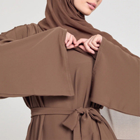 Robe musulmane ethnique pour femmes, abaya à manches cloche, col rond, ceinture coupée, polyester, pour l'Aïd musulman, sans turban, robe femme