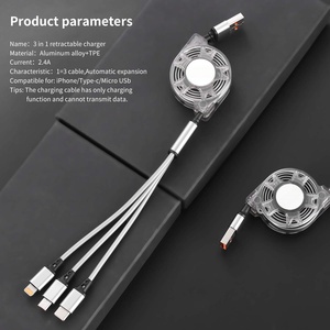 Cable USB 3 en 1 para iPhone, Cables de Carga y Datos, Carga Rápida 3A Tipo-C, Cable USB Retráctil 3 en 1 para Teléfono Móvil Android - Product Image 4
