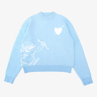 Pulls unisexes surdimensionnés en maille bleu clair anti-rides avec logo personnalisé motif ange Cupidon, style streetwear, vente en gros