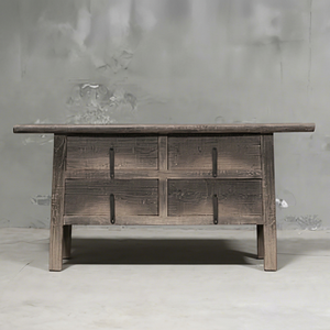 Rustic Solid Reclaimed Wood Four <b>Drawer</b> Console Cabinet Handcrafted Storage Sideboard Furniture for Living Room Bedroom - Product Image 1
