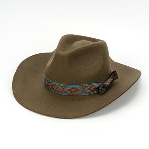 Chapeau de cowboy <span class=keywords><strong>Euro</strong></span>-Américain <span class=keywords><strong>à</strong></span> bord incurvé en 100 % laine australienne avec nœud rétro pour fêtes en plein air, voyages et hiver – Bonnet en feutre - Product Image 2