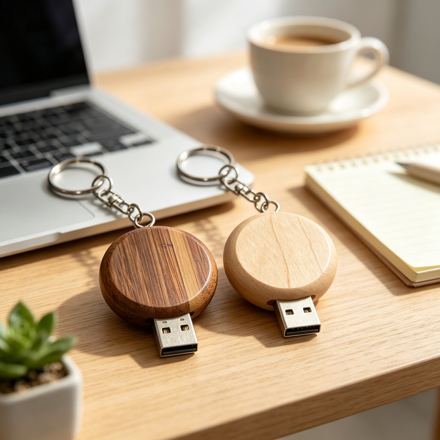 Wholesale Eco-friendly Round Wooden USB2.0 Flash Drive 4GB 32GBCustom Engraved Logo Business Pendrive Thumb Drive