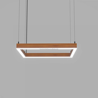Lustre décoratif vintage en bois et aluminium, lampes à anneau carré à suspension linéaire à LED, lustre décoratif de 450mm pour les salons