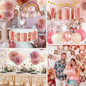 Decoraciones de <span class=keywords><strong>Cumpleaños</strong></span> para Mujer, Globos de Fiesta Rosa Pálido Retro, Pancarta Boho de <span class=keywords><strong>Feliz</strong></span> <span class=keywords><strong>Cumpleaños</strong></span>, Pompones de Papel, Guirnalda de Borlas - Product Image 3