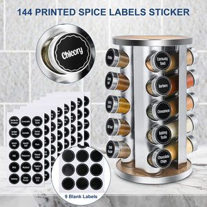 Organizzatore portaspezie rotante per armadietto con etichette per spezie prestampate e imbuto con 20 barattoli di spezie in vetro - Product Image 4