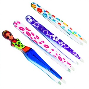 Pinzas para Cejas Clásicas de Acero Inoxidable, Duraderas, con Punta Puntiaguda, Diseño Ligero, Patrón Colorido, para Uso Estético - Product Image 1
