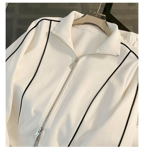 Completo Sportivo da Donna Taglie Forti con Colletto Rovesciato e Zip, Maniche Lunghe e <span class=keywords><strong>Pantaloni</strong></span> a Gamba Larga, <span class=keywords><strong>Outfit</strong></span> Casual da Jogging - Product Image 3