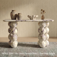 Table console de luxe en marbre SHENGLIN avec base sphérique empilée, table d'entrée moderne pour villa et salon