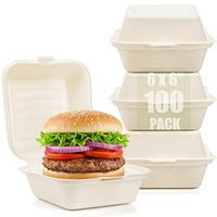 Boîte à hamburger biodégradable en fibre de canne à sucre, écologique, compatible micro-ondes et congélateur, pour salades, desserts, fruits, sandwichs et gâteaux