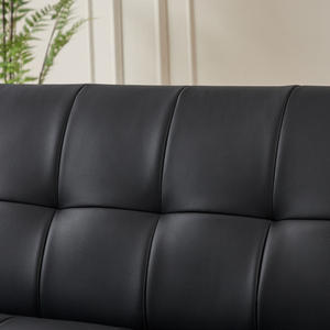 เตียงโซฟาหนังเทียมพับได้ทันสมัยแปลงสภาพได้สำหรับห้องนั่งเล่น (สีดำ) - Product Image 4