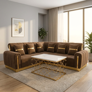 Luxury Modern Black Velvet Extendable L Shape Sectional <b>Sofa</b> <b>Gold</b> Accents Deep Seat for Apartment Villa Living Room Furniture - Product Image 4