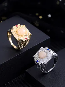 Jewelry Gorgeous And Elegant Duplex Style Pink Pearl Red Diamond Senior Ladies Ring