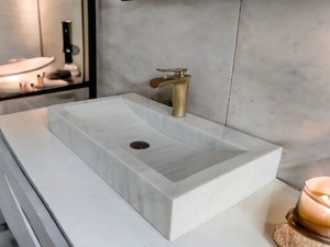 Lavabo en dalle de marbre blanc or Calacatta italien avec égouttoir <span class=keywords><strong>pour</strong></span> salle de bain et <span class=keywords><strong>cuisine</strong></span> RefineStone Modern Hotel - Product Image 6