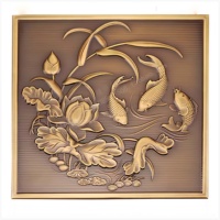 Panneau mural en laiton moulé sous pression de style chinois, motif 3D en relief de lotus, dragon, phénix et nuages, art mural, cloison d'entrée, culturel