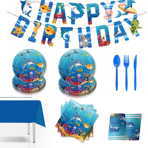 Vaisselle en papier de la <span class=keywords><strong>série</strong></span> Blue Ocean Shark, articles de fête élégants, Halloween, Nouvel An, Thanksgiving, Remise de diplôme, Diwali, Noël - Product Image 5