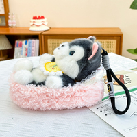 En gros, Mini porte-clés chien en peluche mignon en forme de chiot dans un nid, jouet pour enfants, pendentif de sac, cadeau d'anniversaire pour filles