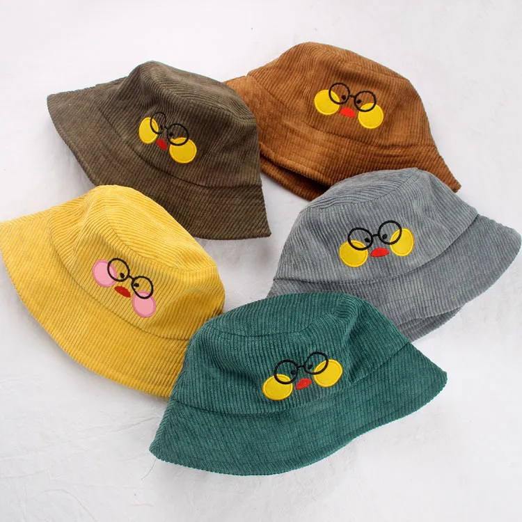 low MOQ Pure Color Custom cute design Hot Sale Travel Fitted packable Winter Corduroy bucket hat women