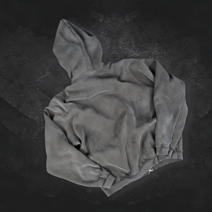 Pull-over à capuche surdimensionné pour hommes avec fermeture à glissière, délavé à l'acide, avec logo personnalisé du fabricant - Product Image 2