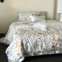 Parure de lit d'été de luxe premium 80S en Lyocell, 4 pièces, élégante, imprimé floral numérique, garnissage en fibres de protéines de soie, rafraîchissement instantané