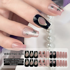 <span class=keywords><strong>Uñas</strong></span> Acrílicas Postizas <span class=keywords><strong>con</strong></span> Diseño Profesional en Forma de Ataúd, Color Negro y Rosa Brillante, 24 Piezas, Extensión Rápida de <span class=keywords><strong>Uñas</strong></span>, Novedad 2025 - Product Image 6